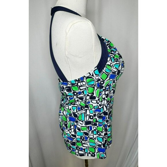 Fit 4 U Size 14 D's & E's Geometric Print Halter Tankini Top Wth Built-In Bra - Picture 5 of 11